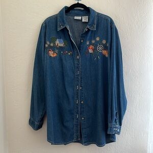 Bobbie Brooks Fall Embroidered Pumpkin Denim Shirt 14w/16w